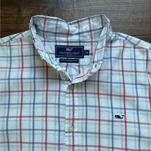 Vineyard Vines White Plaid Button-Down Shirt with Red & Blue Checks